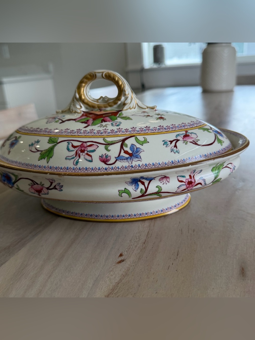 Royal Worcester Covered Tureen Hand Enameled Flower Decorated